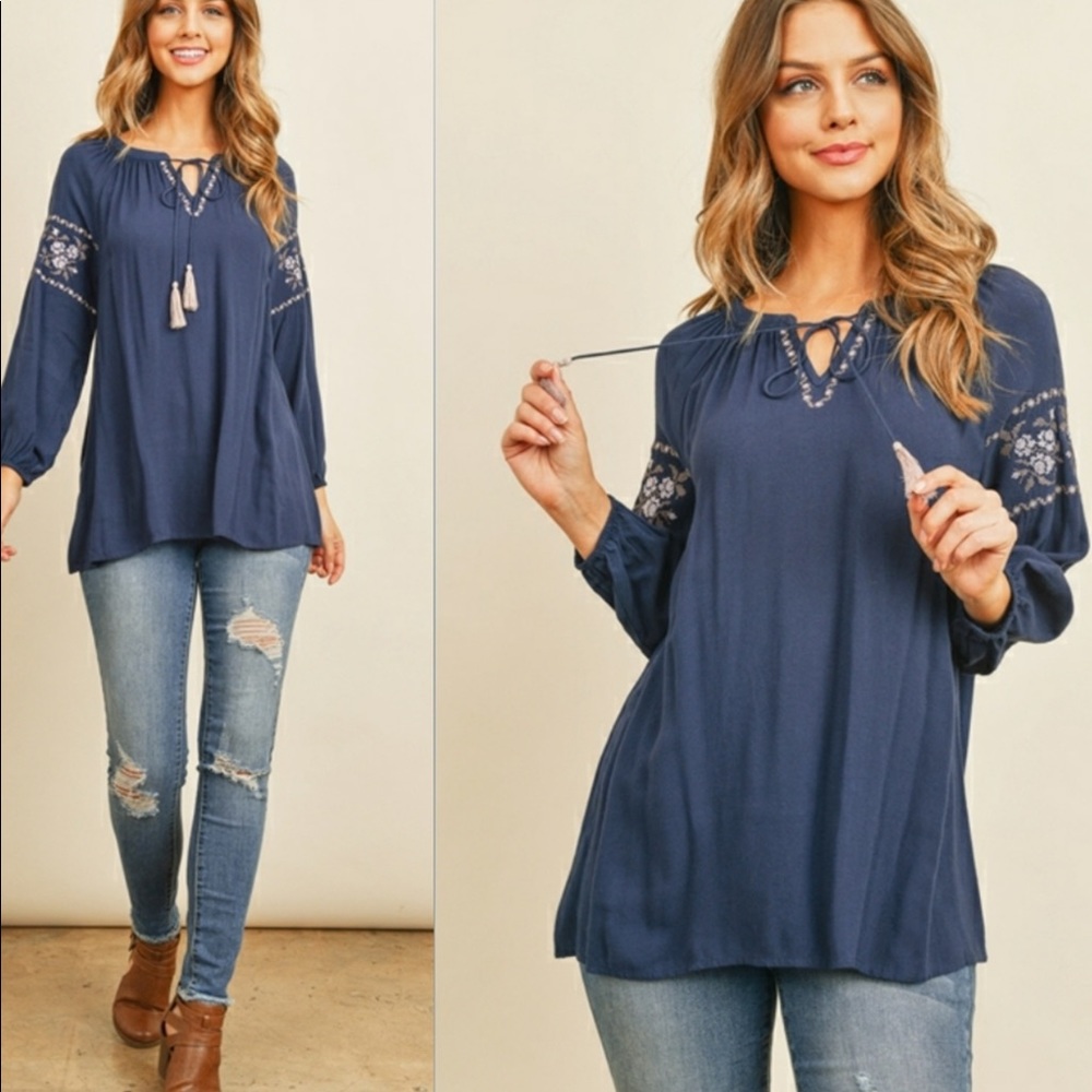 New arrival Embroidered peasant blouse